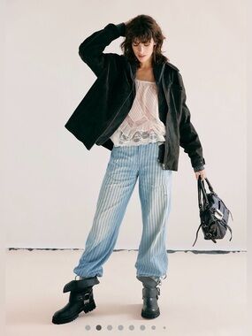 NWT FREE PEOPLE WE THE FREE DON’T WAIT UP PINSTRIPE BOYFRIEND JEANS